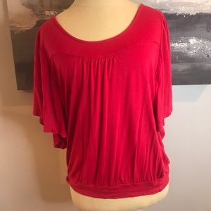 ANA red blouse with butterfly sleeves, size L, EUC